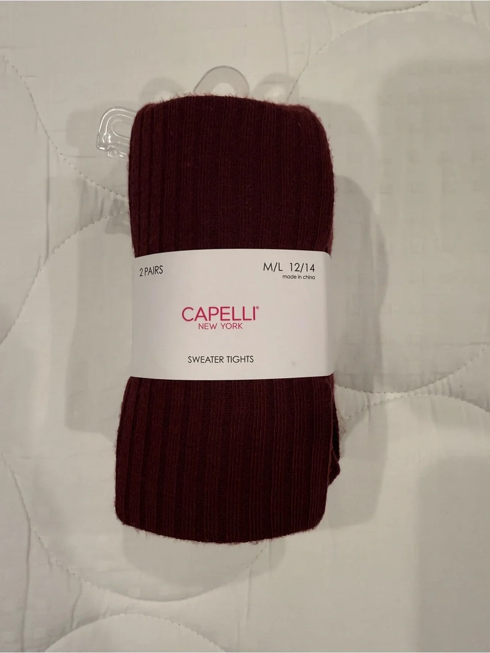 Capelli New York Girls Sweater Tights 2-Pack M/L 12/14 Burgundy & Beige NWT